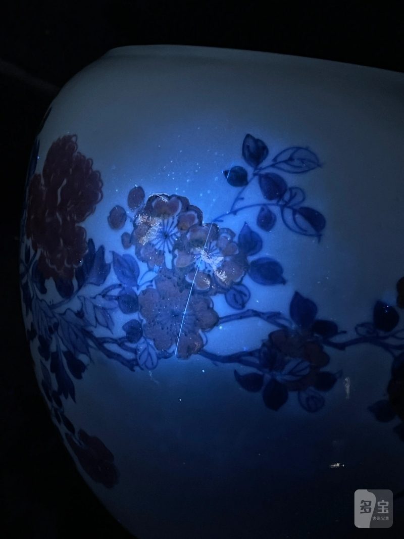 清康熙 青花釉里红凤凰牡丹纹卷缸 - 图19